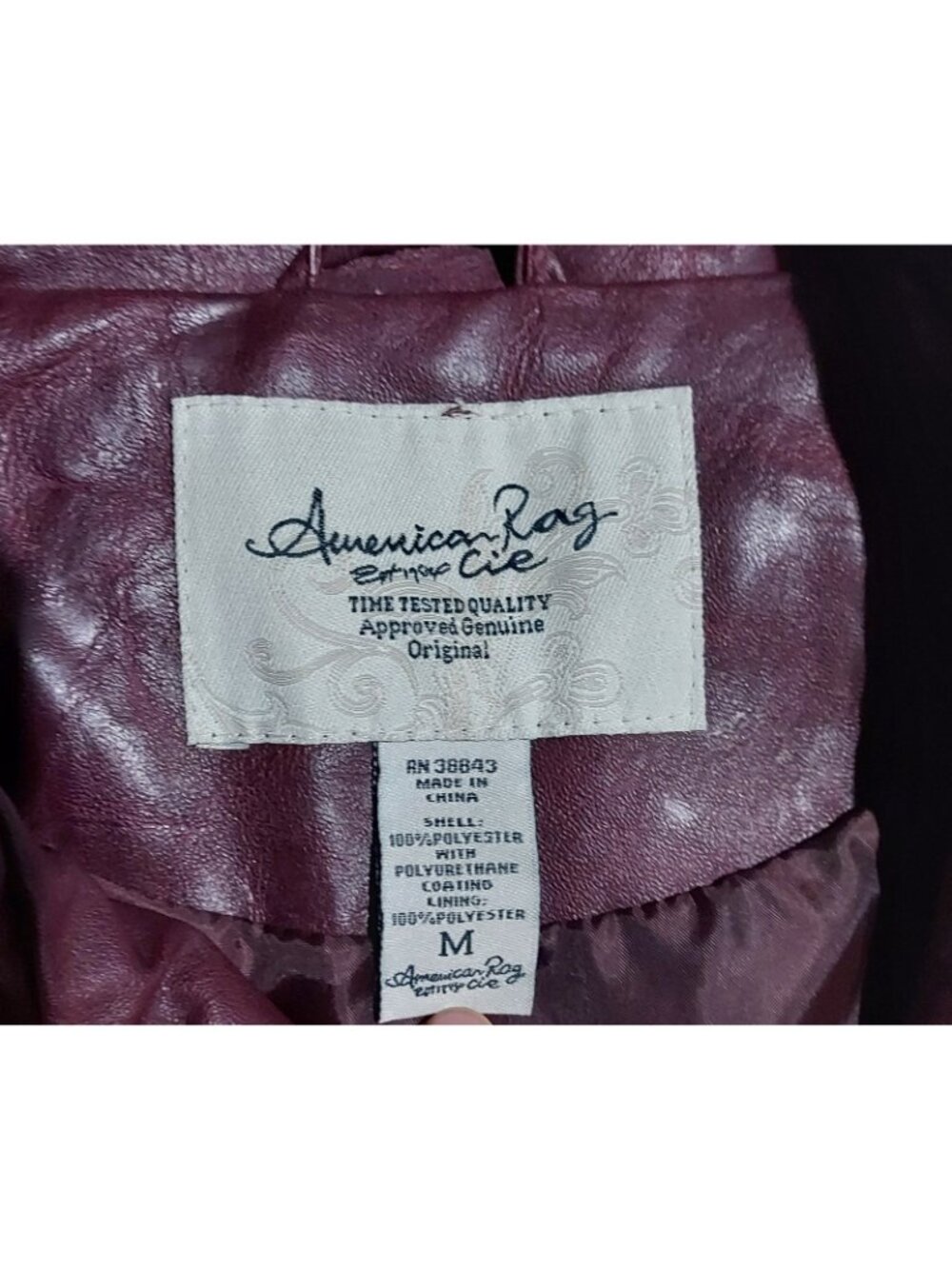 American Rag Cie Full Zip Burgendy Flux Leather Moto Gillet Biker Vest Size M - Picture 10 of 11
